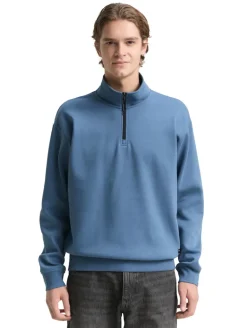 Troyer Sweatshirt mit Logo-Badge dusty denim blue