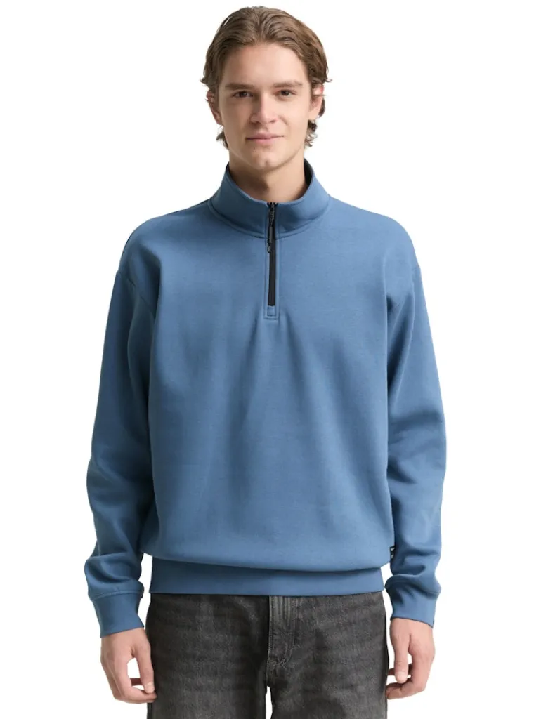 Troyer Sweatshirt mit Logo-Badge dusty denim blue