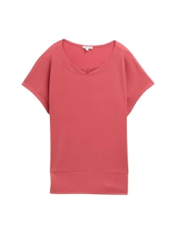 T-Shirt aus Materialmix berry red