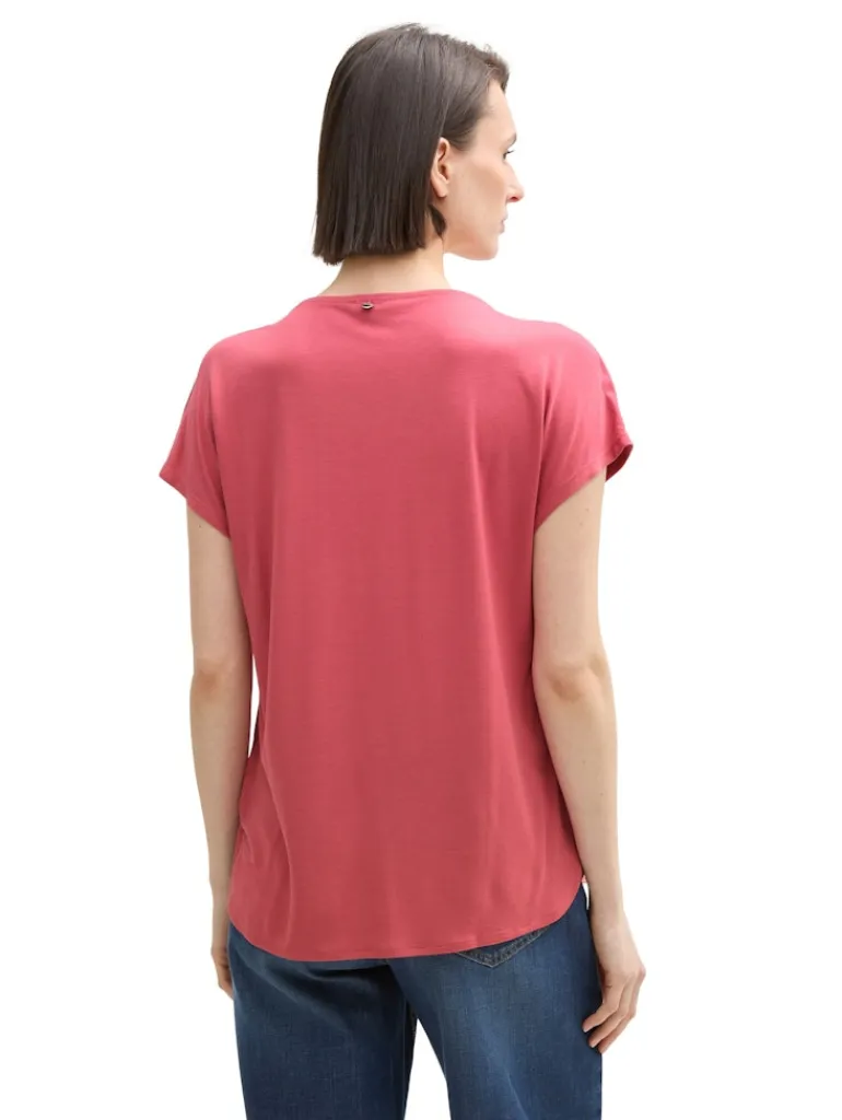 T-Shirt aus Materialmix berry red