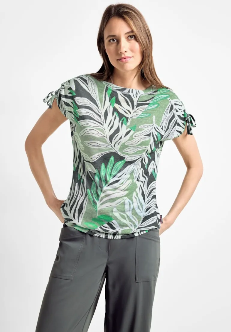 T-Shirt in Leinen Optik soft salvia green
