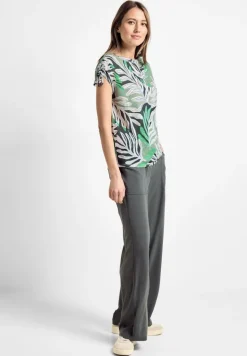 T-Shirt in Leinen Optik soft salvia green