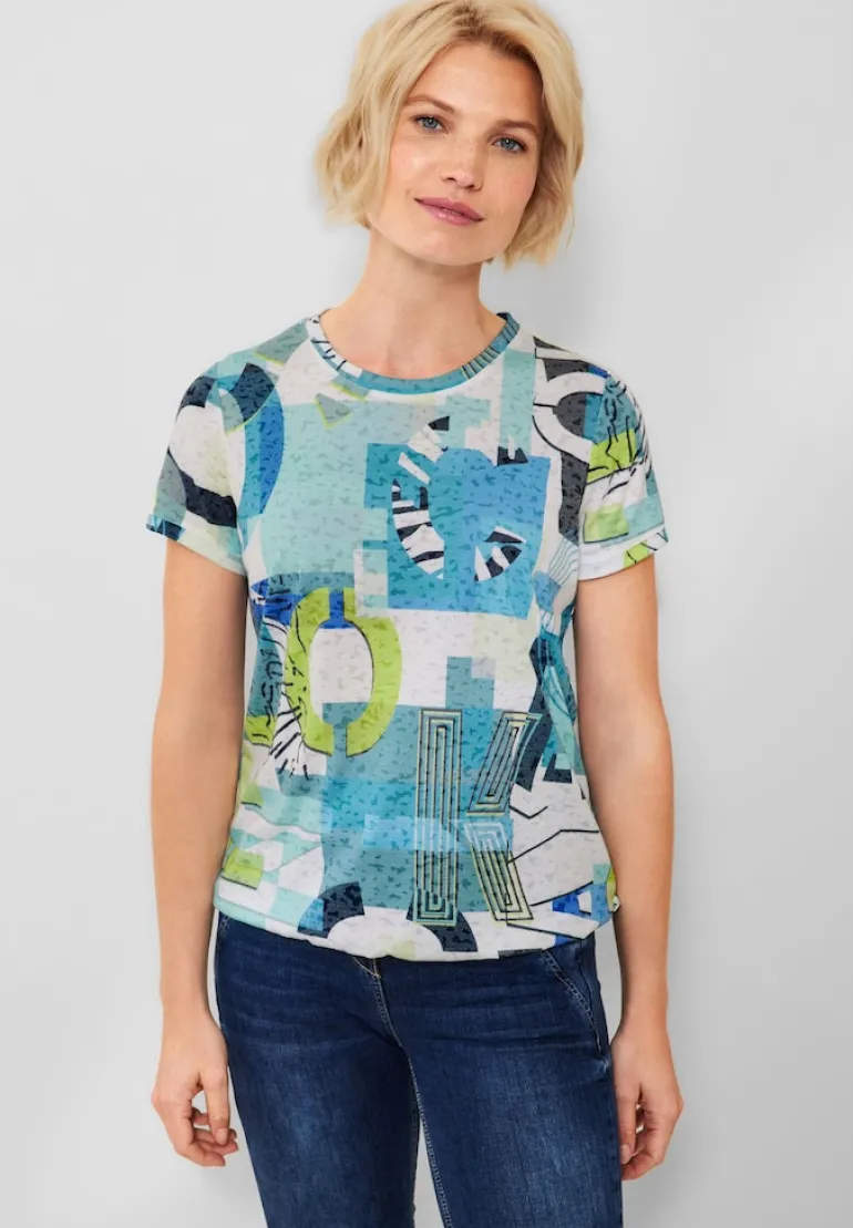 T-Shirt mit Alloverprint burn out vanilla white