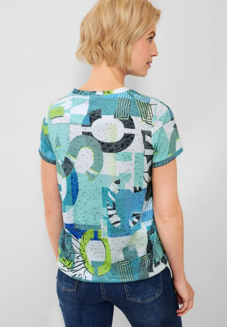 T-Shirt mit Alloverprint burn out vanilla white
