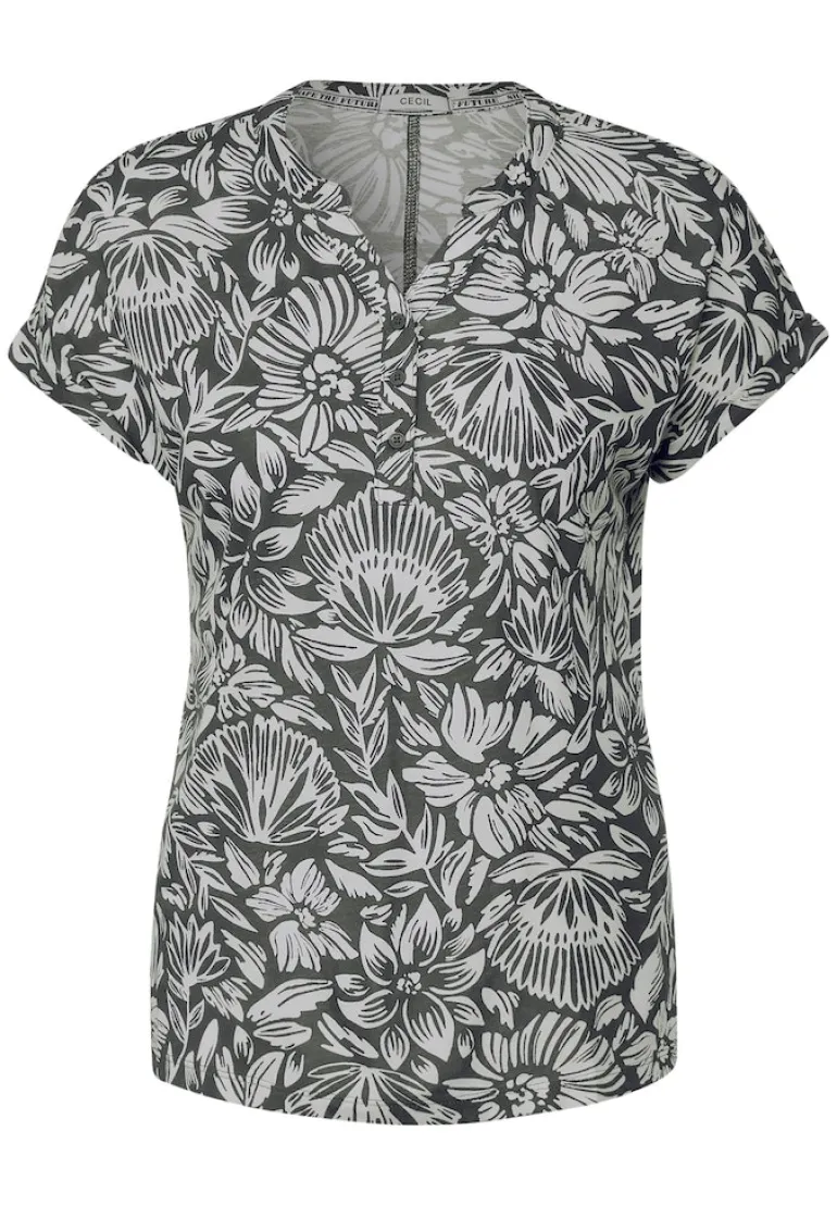 T-Shirt mit Blumenmuster easy khaki