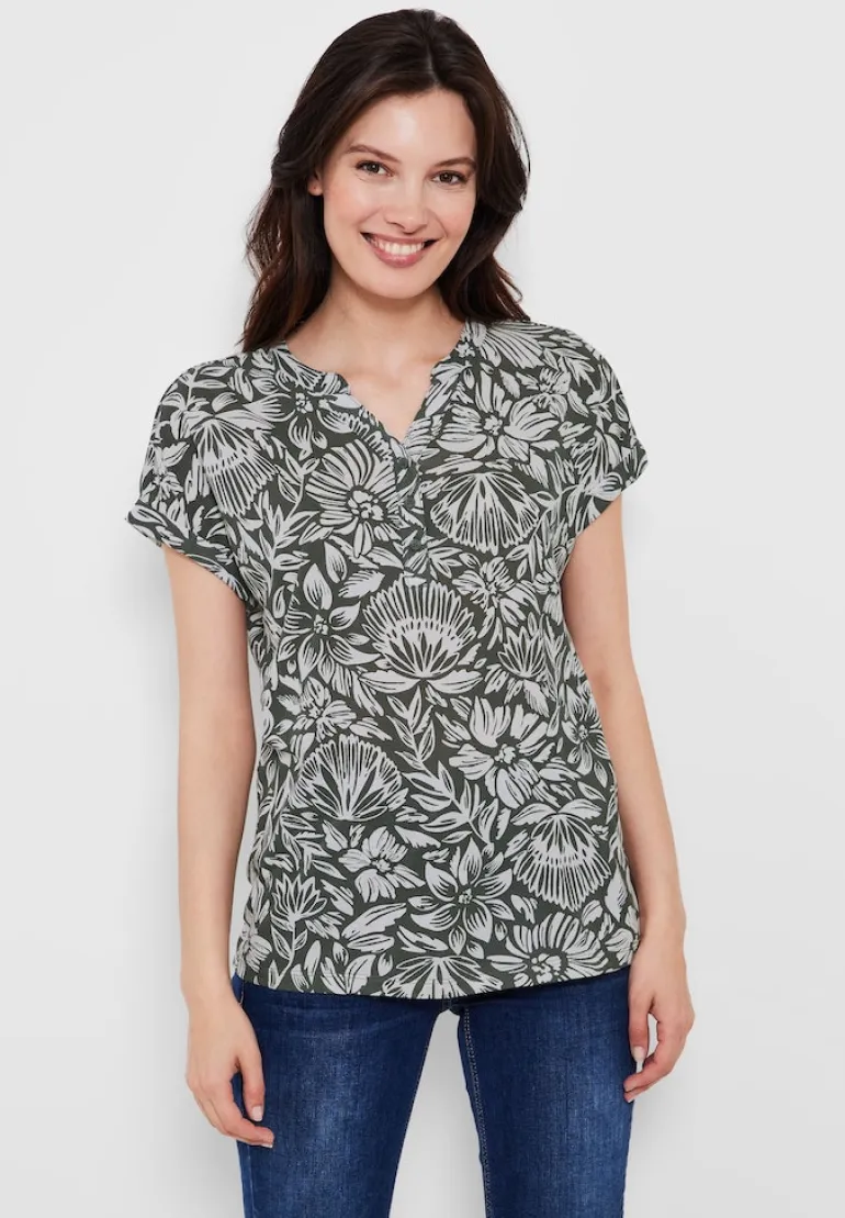 T-Shirt mit Blumenmuster easy khaki
