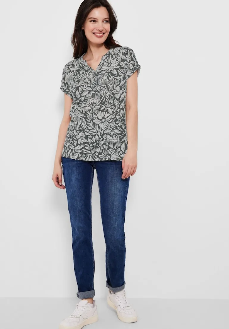 T-Shirt mit Blumenmuster easy khaki