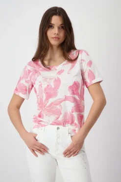 T-Shirt mit Blumen pink smoothie gemustert