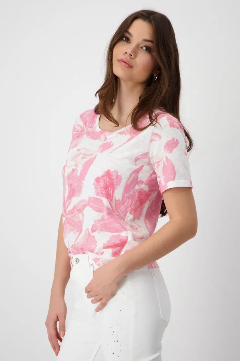 T-Shirt mit Blumen pink smoothie gemustert
