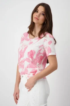 T-Shirt mit Blumen pink smoothie gemustert