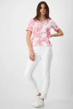 T-Shirt mit Blumen pink smoothie gemustert