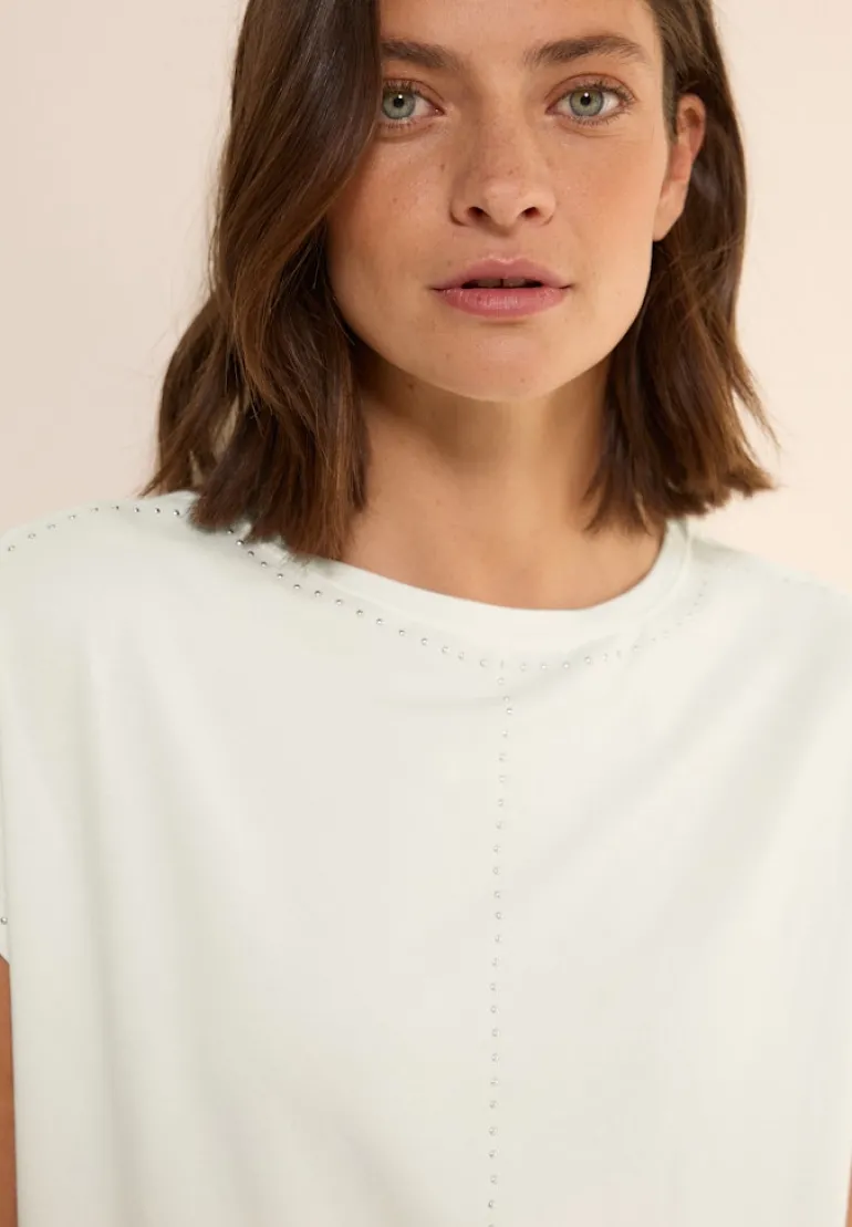 T-Shirt mit Dekosteinen vanilla white
