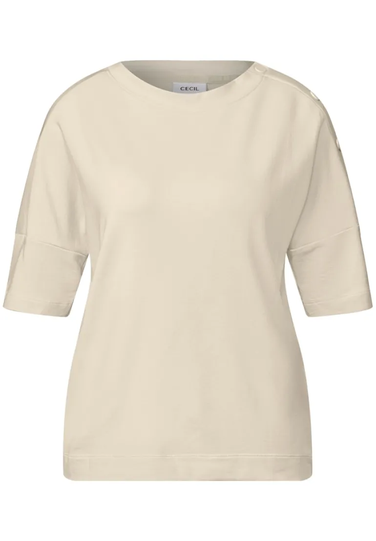 T-Shirt mit Knopfdetail light beige