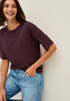 T-Shirt mit Knopfdetail mulberry red