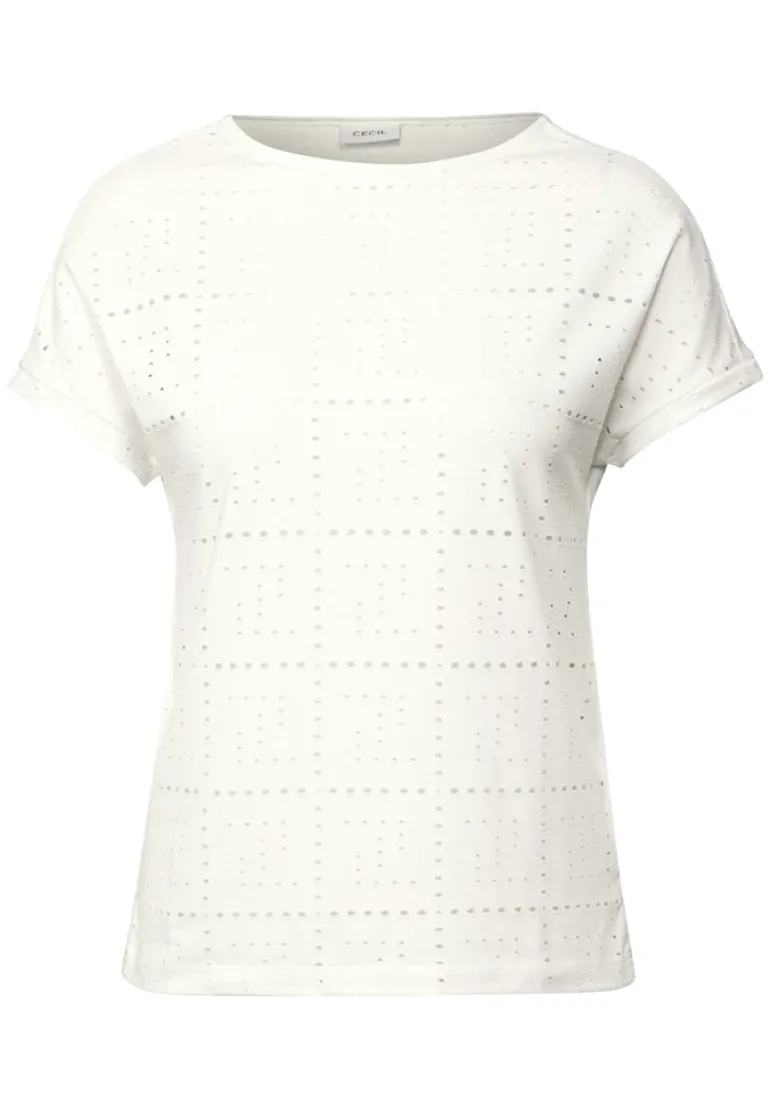 T-Shirt mit Lochmuster vanilla white