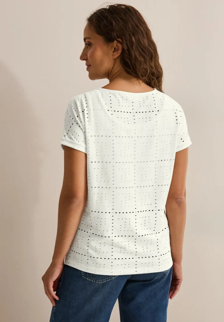T-Shirt mit Lochmuster vanilla white