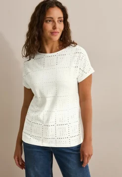 T-Shirt mit Lochmuster vanilla white