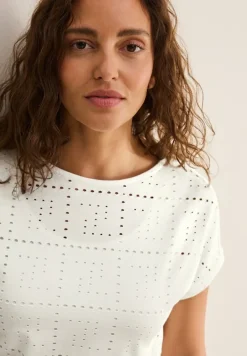 T-Shirt mit Lochmuster vanilla white