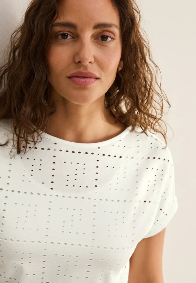 T-Shirt mit Lochmuster vanilla white