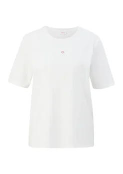 T-Shirt mit Logostickerei creme