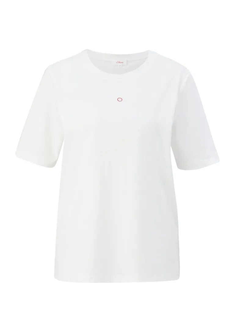 T-Shirt mit Logostickerei creme