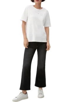 T-Shirt mit Logostickerei creme