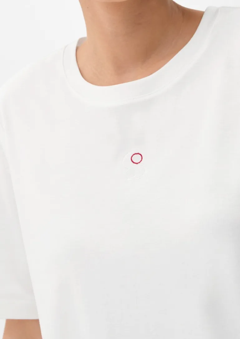 T-Shirt mit Logostickerei creme