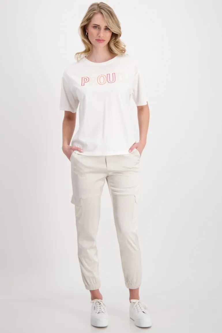 T-Shirt mit Pailletten Stickerei off-white