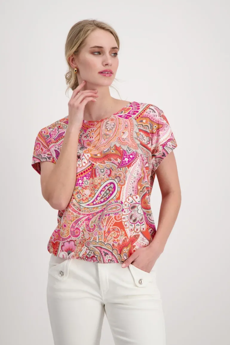 T-Shirt mit Paisleymuster apricot gemustert