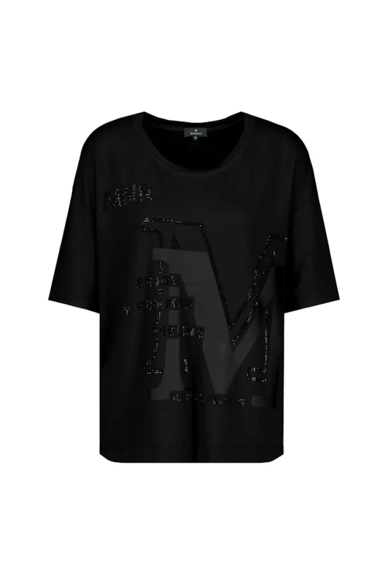 T-Shirt mit Strass Schrift schwarz