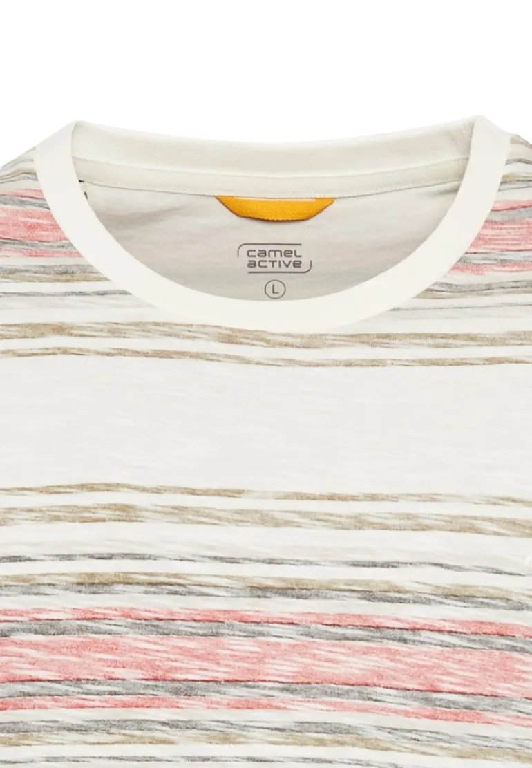 T-Shirt mit Streifenmuster aus Baumwolle sunfaded red
