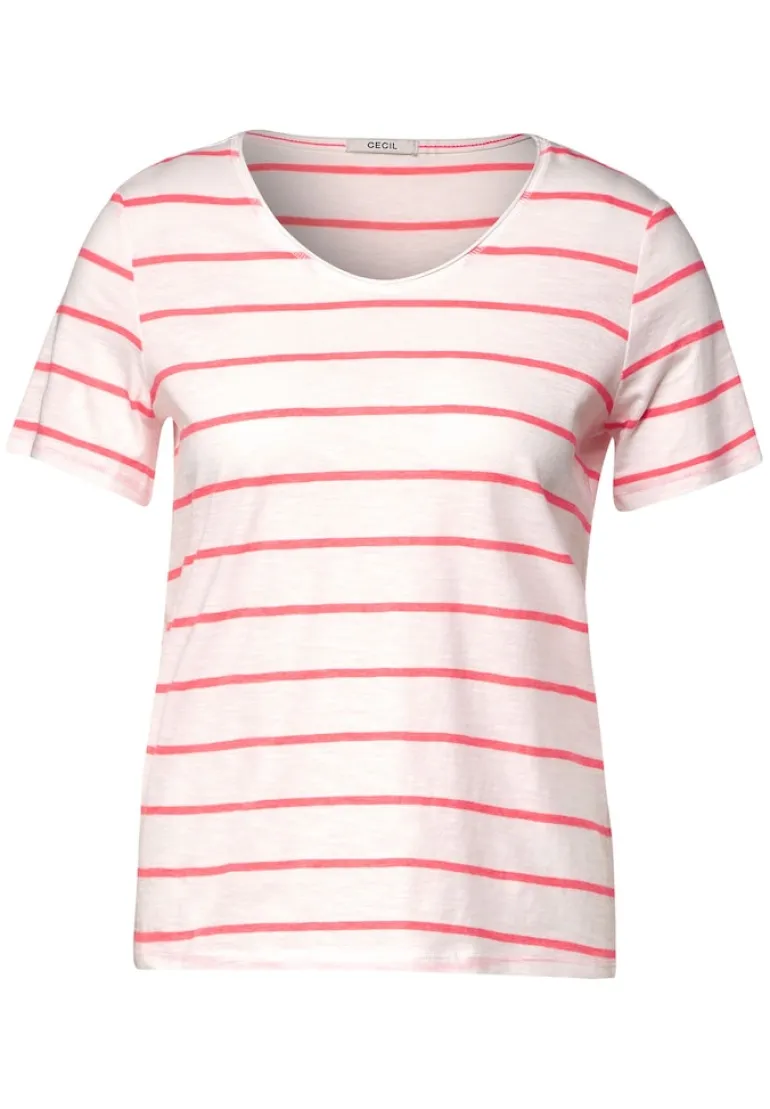 T-Shirt mit Streifenmuster bright coral