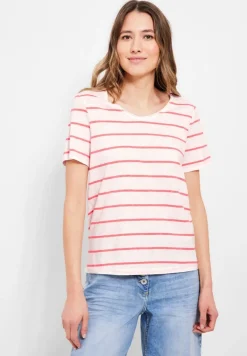 T-Shirt mit Streifenmuster bright coral