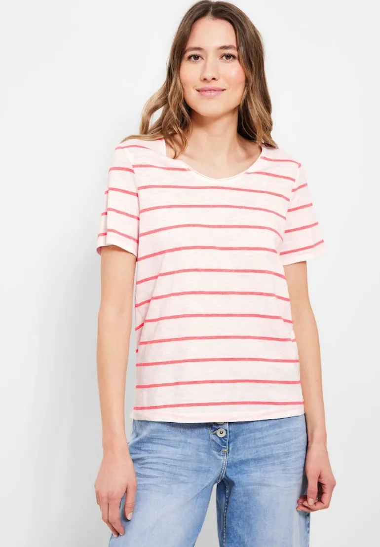T-Shirt mit Streifenmuster bright coral