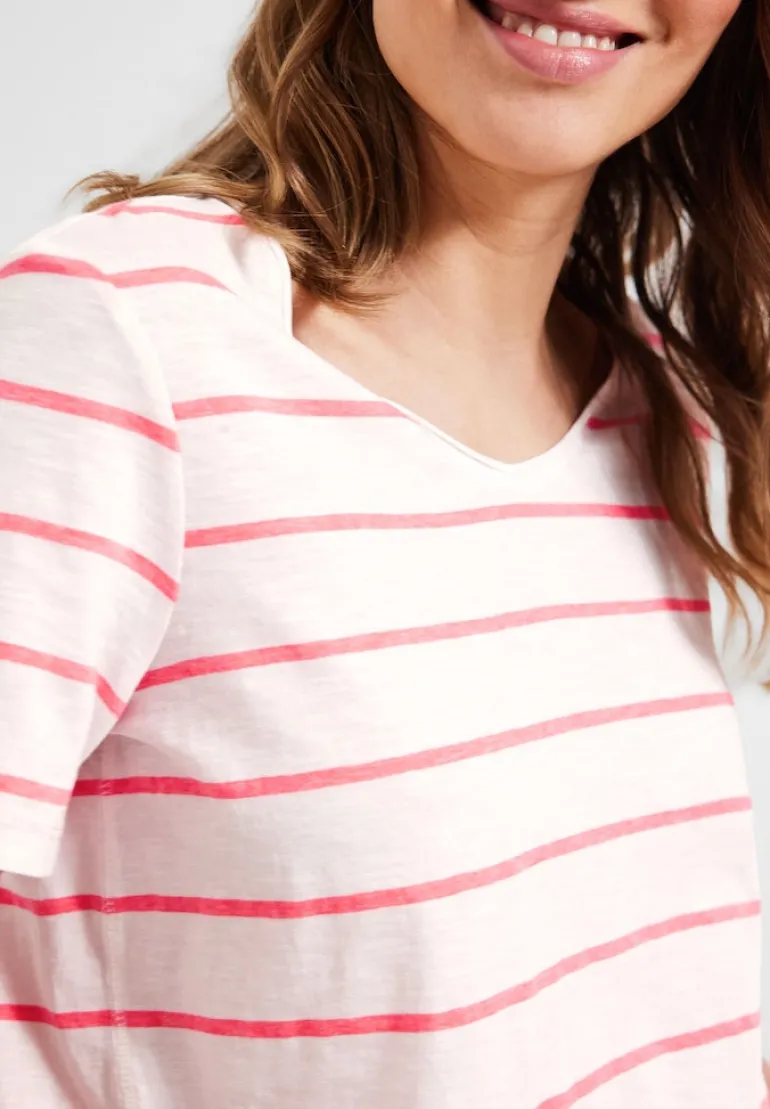 T-Shirt mit Streifenmuster bright coral