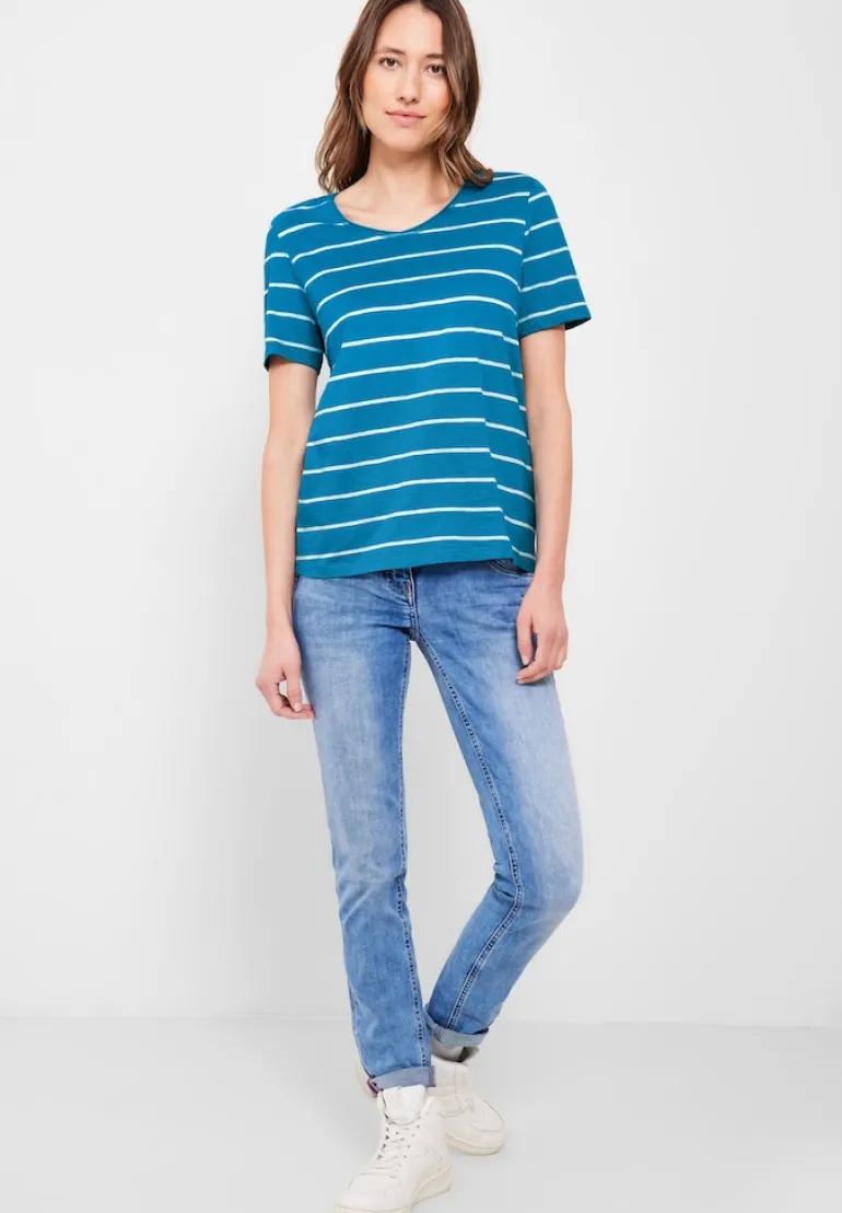 T-Shirt mit Streifenmuster caribbean blue