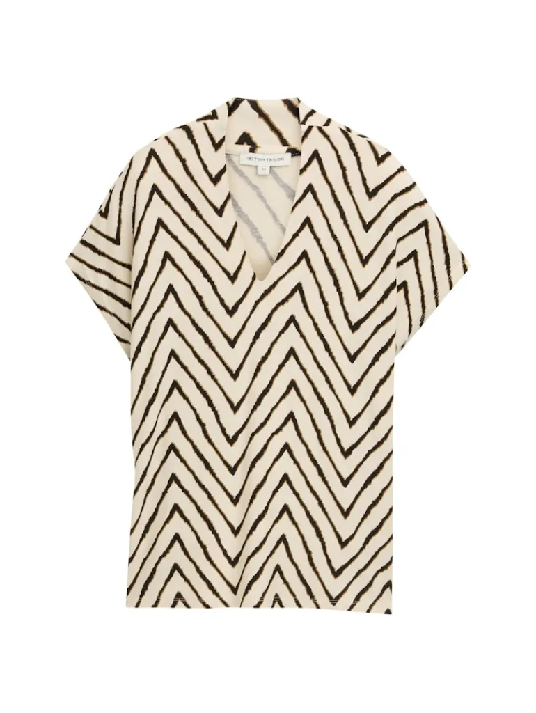 T-Shirt mit V-Ausschnitt natural zig zag design