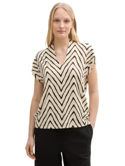 T-Shirt mit V-Ausschnitt natural zig zag design