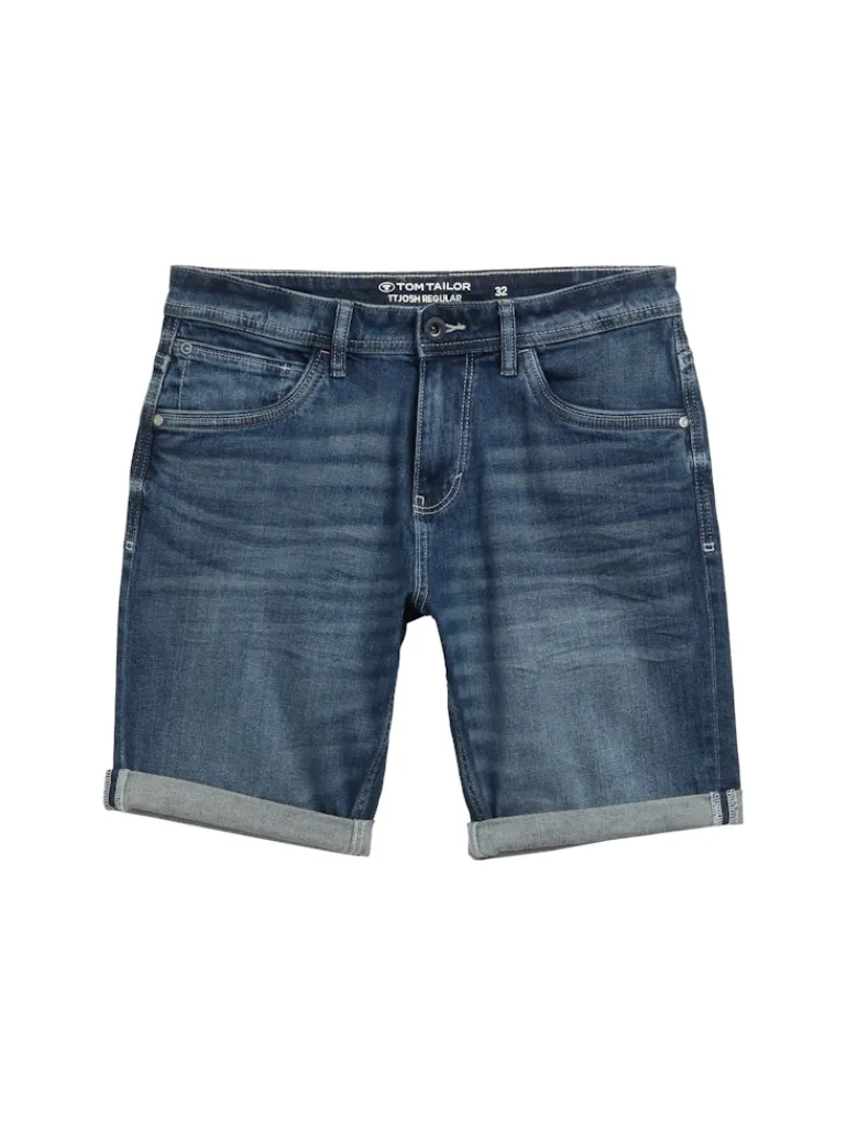 TTJOSH REGULAR SLIM Jeans Shorts used dark stone blue denim