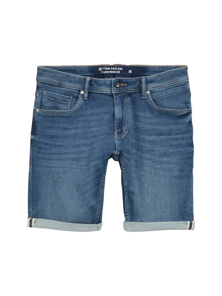 TTJOSH REGULAR SLIM Jeans Shorts mit Superstretch used mid stone blue denim