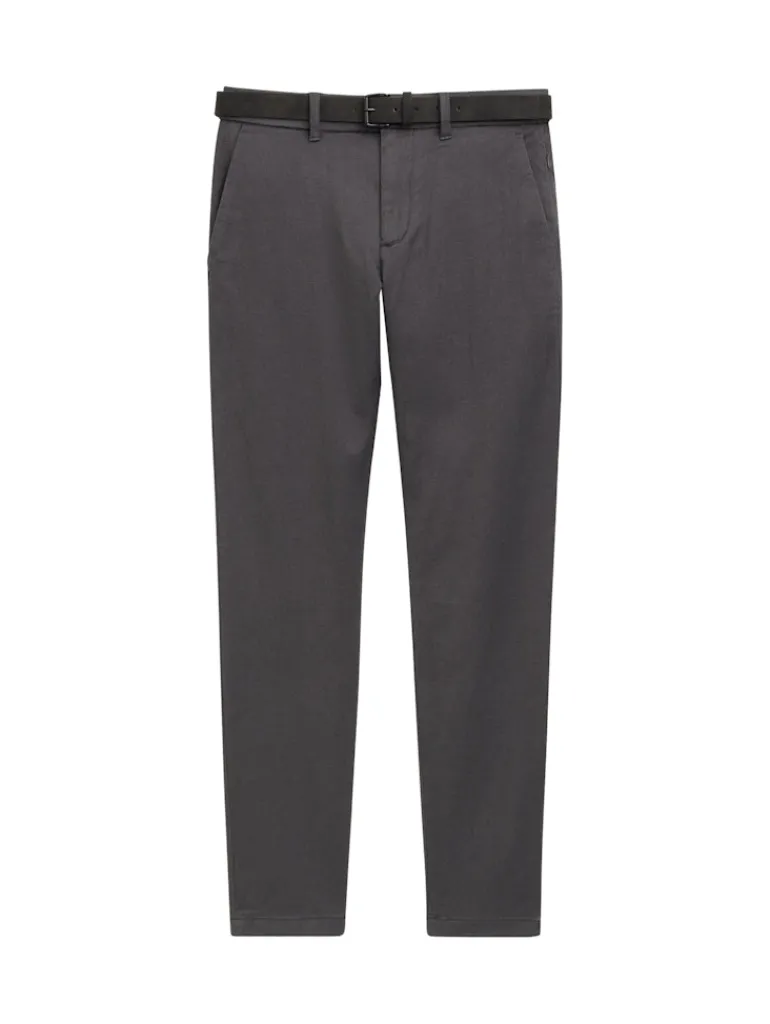 TTTRAVIS SLIM Chino Hose mit Gürtel grey black zig zag structure