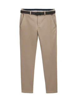 TTTRAVIS SLIM Chino Hose mit Gürtel beige brown zig zag structure