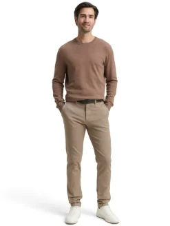 TTTRAVIS SLIM Chino Hose mit Gürtel beige brown zig zag structure