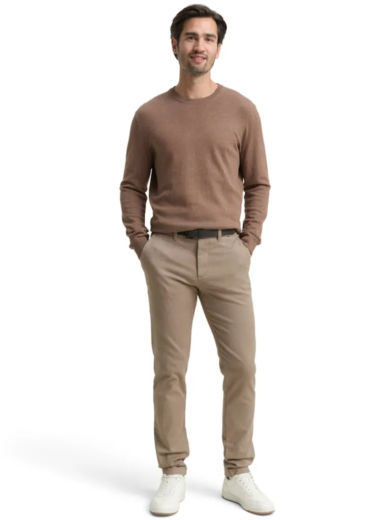 TTTRAVIS SLIM Chino Hose mit Gürtel beige brown zig zag structure