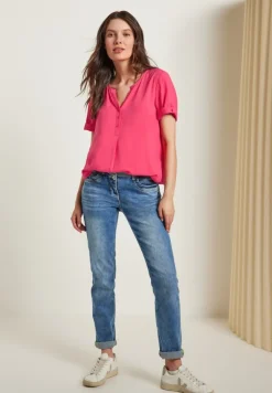Unifarbene Basic Bluse strawberry red