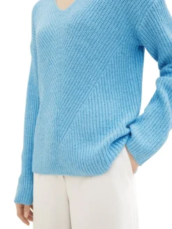 V-Ausschnitt Strickpullover clear light blue melange
