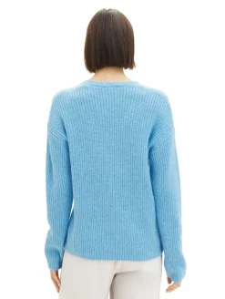 V-Ausschnitt Strickpullover clear light blue melange