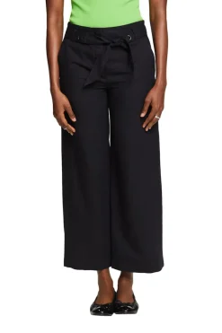Verkürzte Culotte aus Baumwolle und Leinen black
