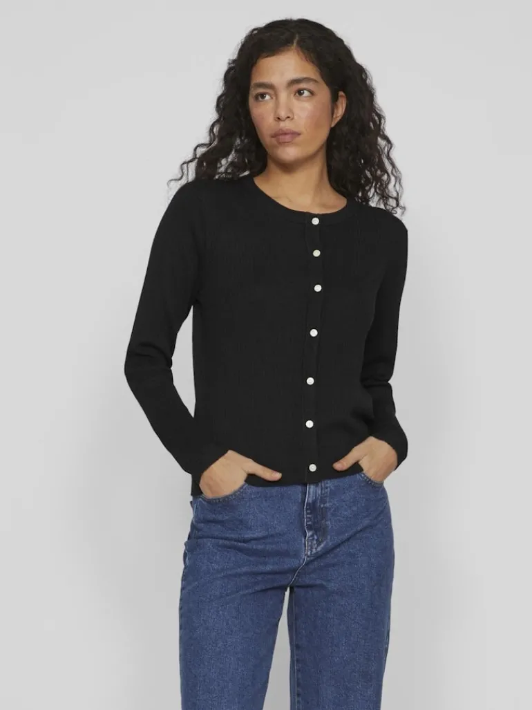 VIABELLA RIB L/S KNIT CARDIGAN black