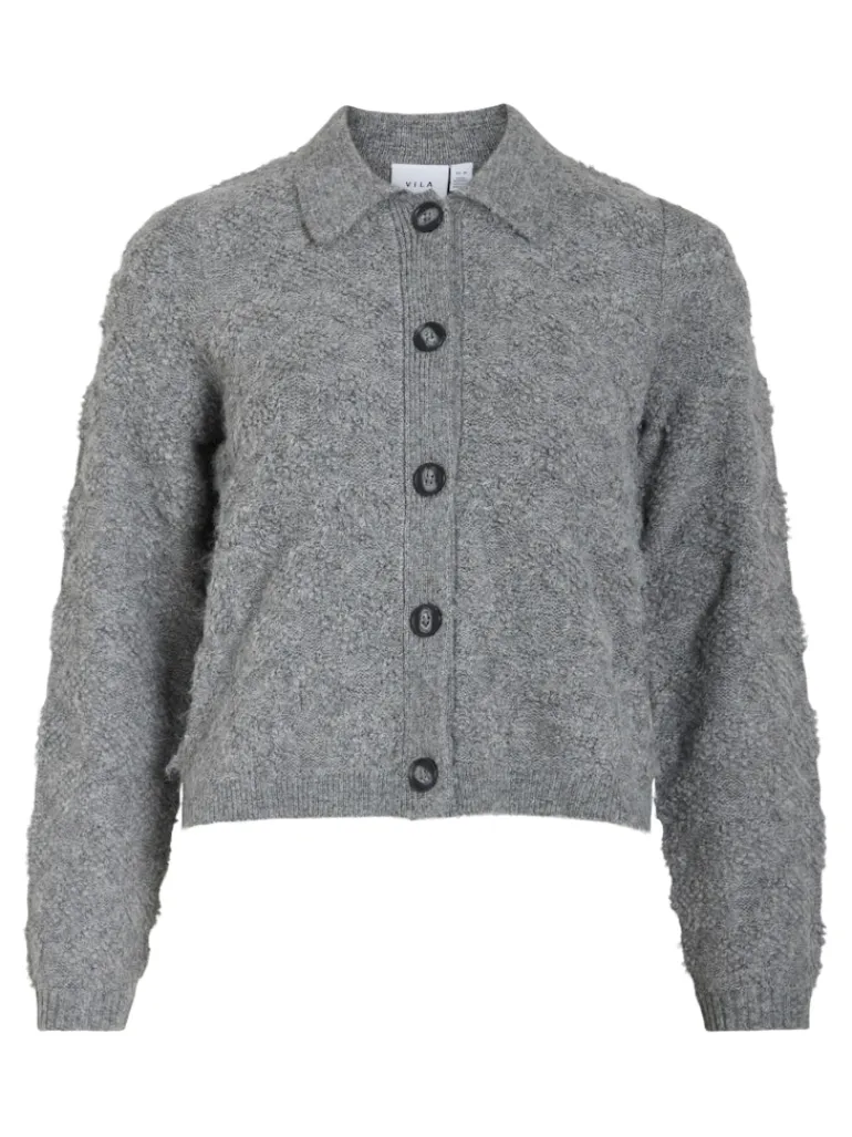 VIAERY COLLAR L/S KNIT CARDIGAN medium grey melange